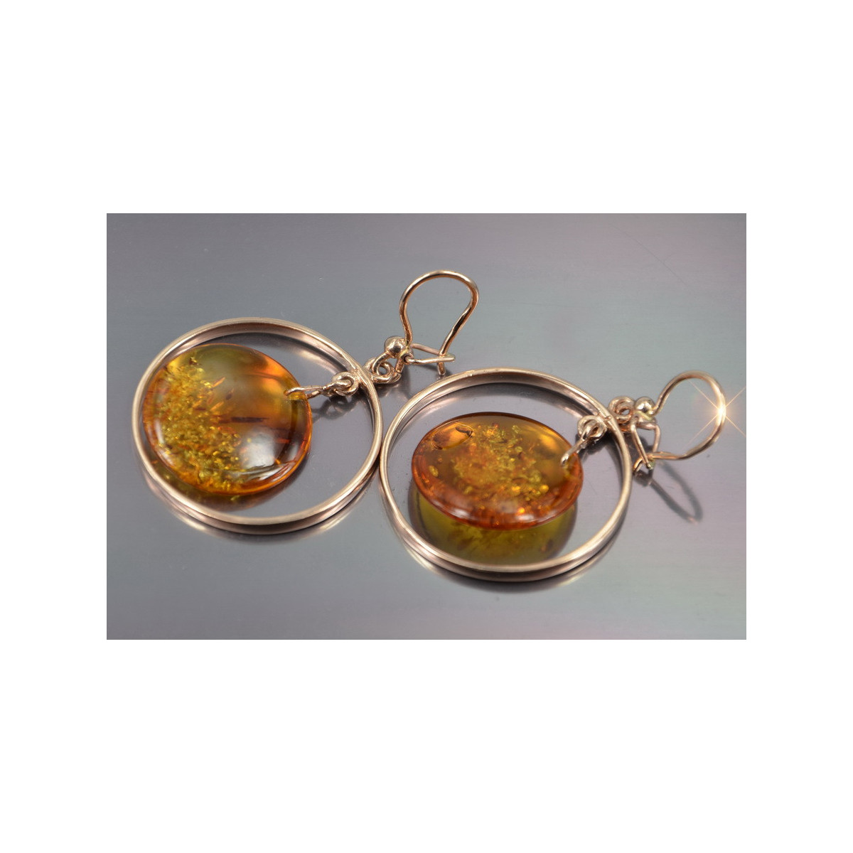 Russian Soviet silver rose gold plated 925 Amber earrings veab010